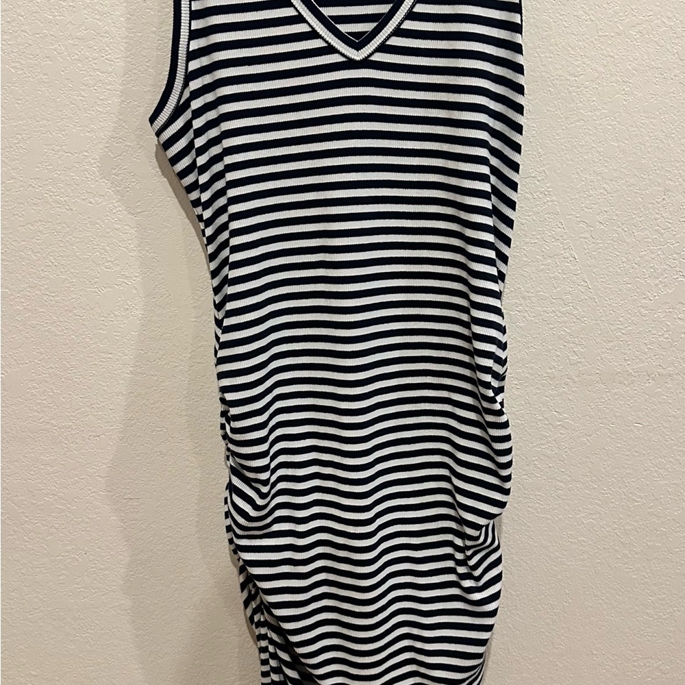 A New Day White and Blue Sleeveless V-Neck Bodycon Maxi Dress - Picture 2 of 9